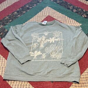 Green Sweatshirt with Plant Design